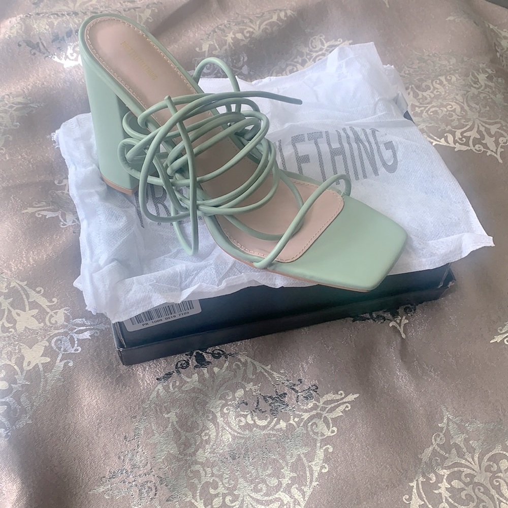 Sage Green High Strap Chunky Heel